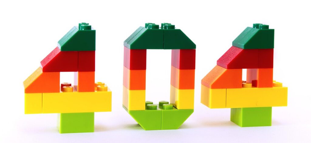 Como resolver o erro 404: peças de lego formando o número 404 representando página não encontrada em um site