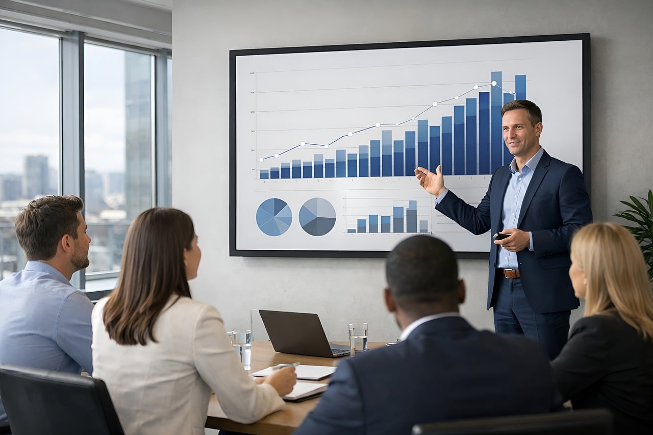 Equipe analisando gráficos de desempenho para responder dúvidas sobre custo por lead