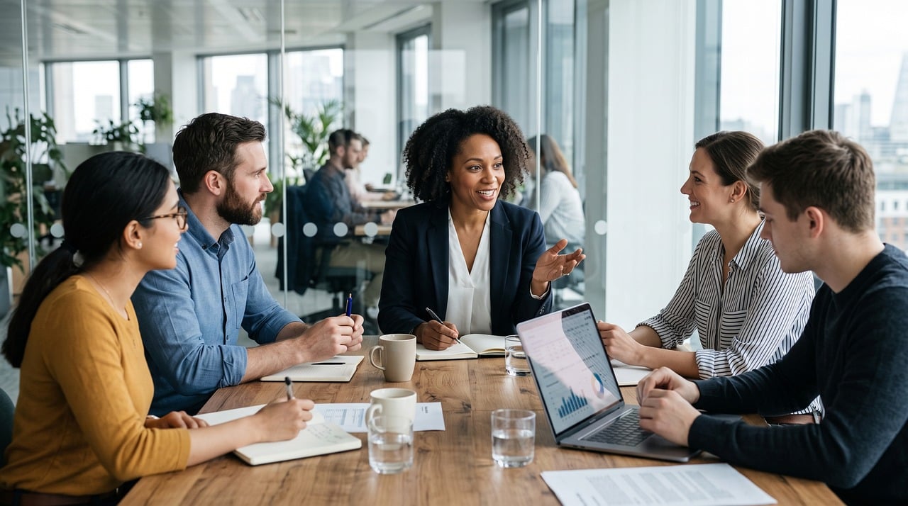 Perguntas sobre CPM marketing digital: equipe de marketing reunida em escritório discutindo estratégia e métricas de campanha